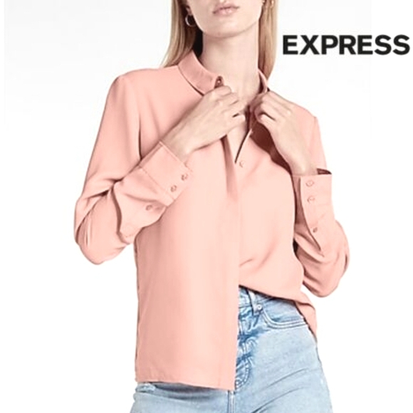 🔴SALE! Express Blush Pink Portofino Button Down Chiffon Blouse - Picture 1 of 8